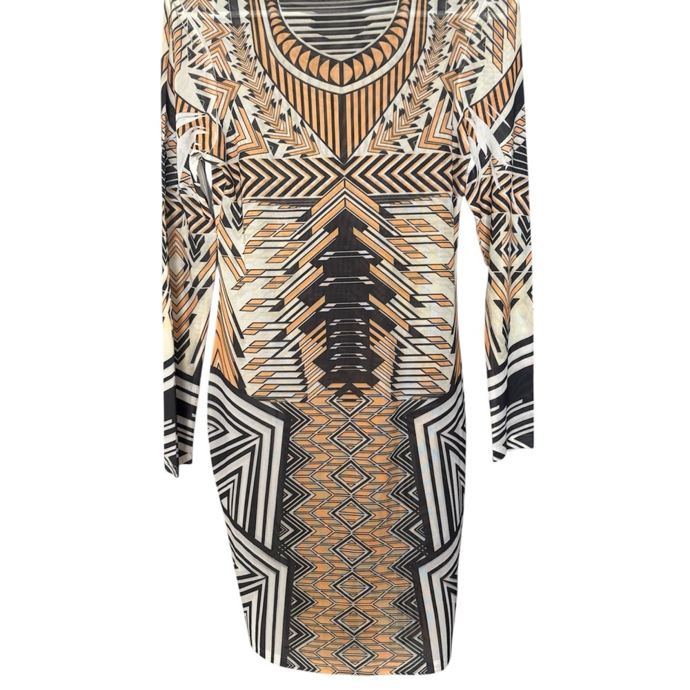B21 Aria Geometric Long Sleeve Dress - Black, White, Tan